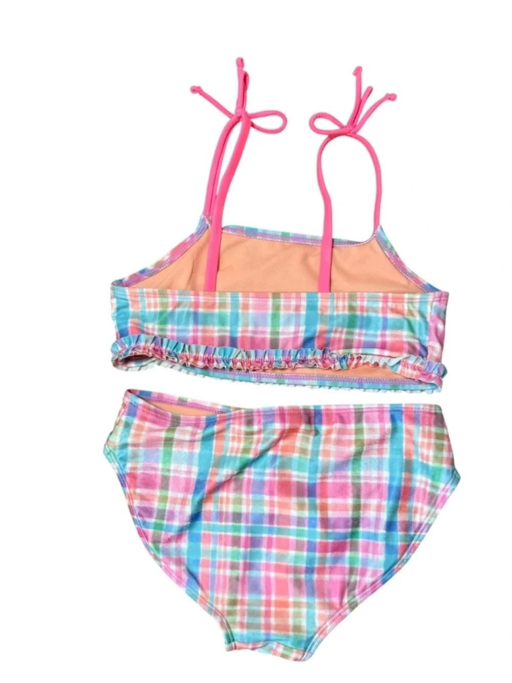 Cat & Jack Girls Plaid Bikini 2 Piece Swimsuit Pink Blue Size M 7-8